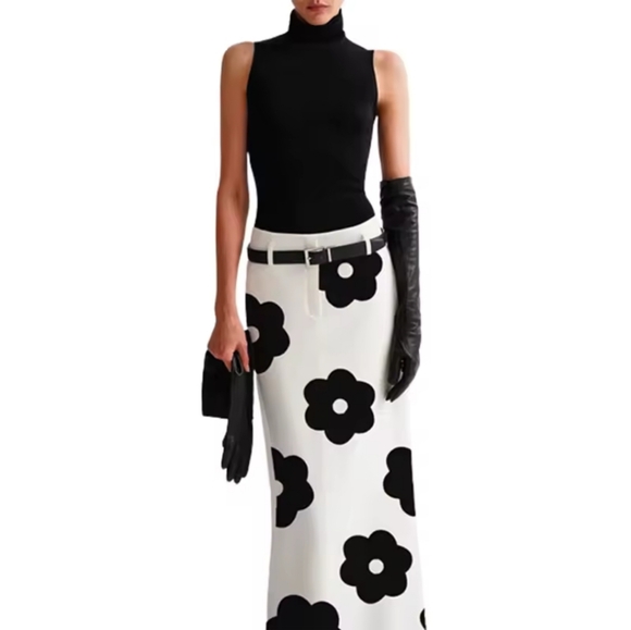 New Women's Fashion Floral PrintedSplit-Back Straight Skirts Spring Summer High